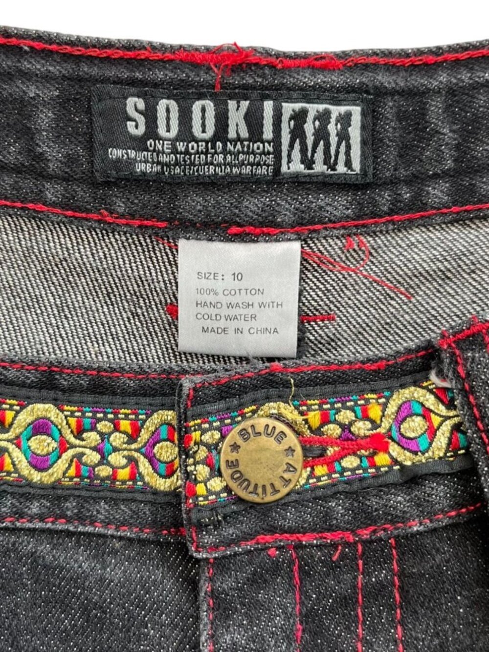 Sooki Vintage Y2K Beaded Fringe Embellished Black Jeans Size 10 Boho - Picture 9 of 10